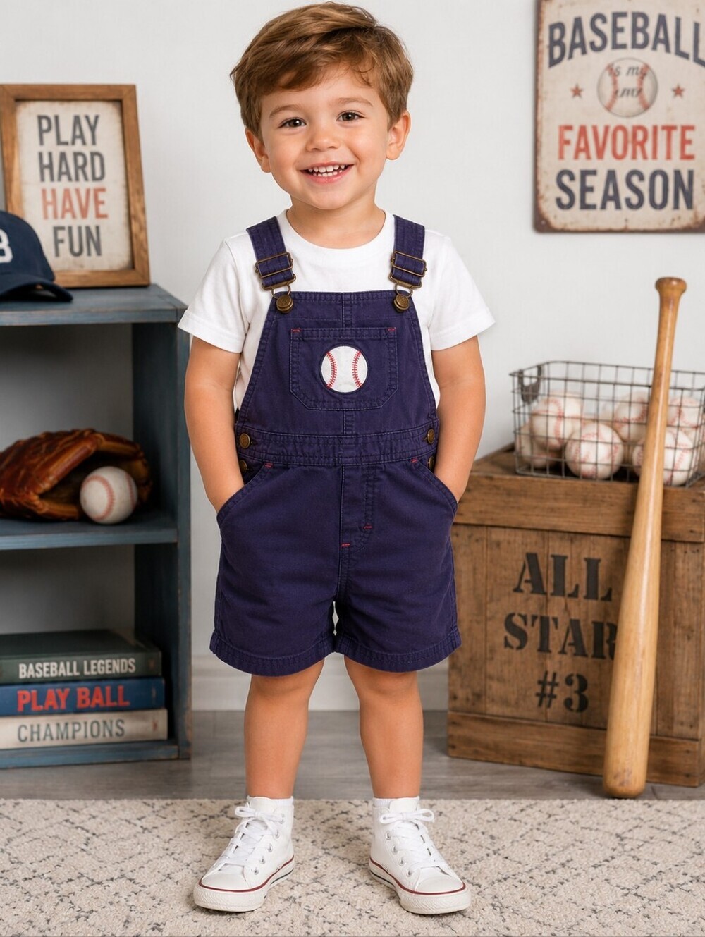 GYMBOREE EMBROIDERED BASEBALL OVERALLS SZ 3T